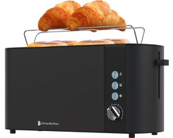 KitchenBrothers Broodrooster - Toaster - 6 Warmteniveaus - 2 Extra Lange Sleuven - BPA-vrij - 1520W - Zwart