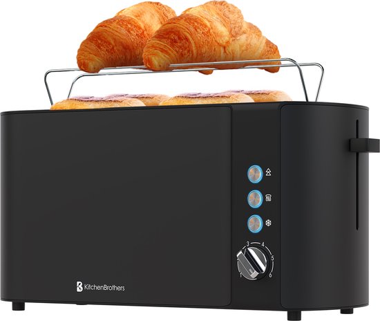 KitchenBrothers Broodrooster - Toaster - 6 Warmteniveaus - 2 Extra Lange Sleuven - 1520W - Zwart