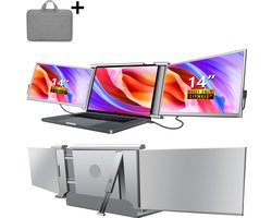 foto van Triple Portable Monitor Full HD - 2 kabel-model - 2 x 14 inch IPS - Plug & Play - Extra scherm laptop - Tri screen monitor
