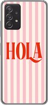 Telefoonhoesje Geschikt voor Samsung Galaxy A53 5G hoesje - Hola - Quote - Strepen - Pastel - Roze - Rood - Wit - Siliconen Telefoonhoesje Telefoonhoesje