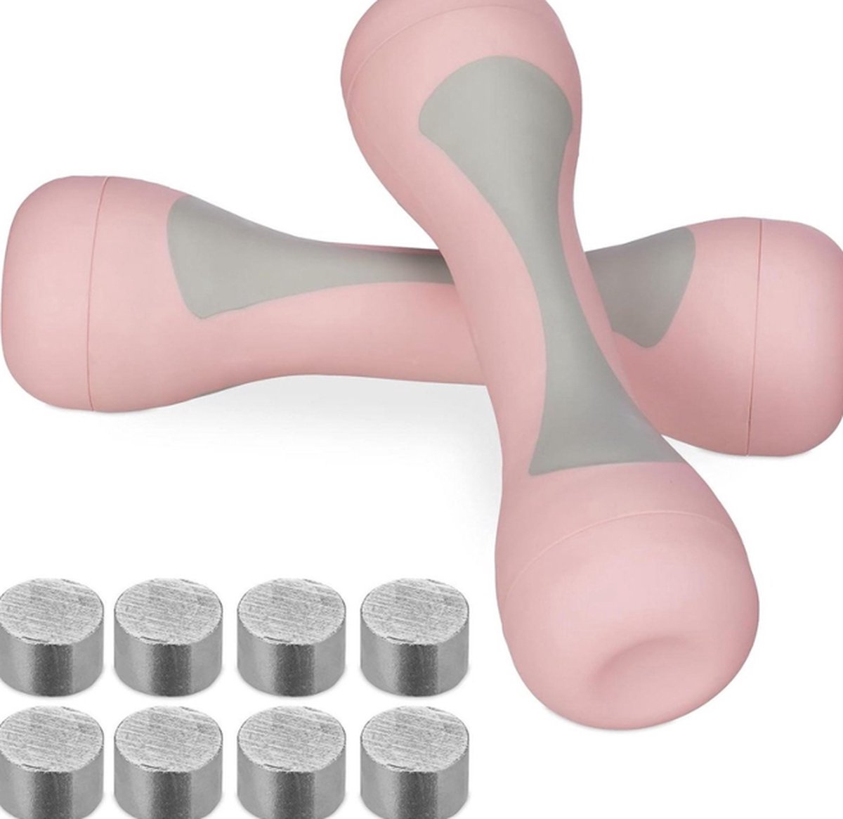 Verstelbare dumbbell set - 2x 1kg-15kg rubberen greep halterset voor vrouwen - roze
