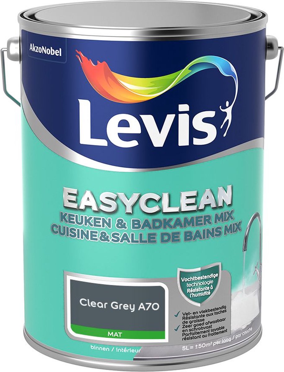 Levis - Easyclean Keuken & Badkamer Mix - Clear Grey A70 - Mengverf - 5 L