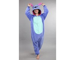 KIMU Onesie Stitch Pak - Maat 128-134 - Monster Jumpsuit Huispak Fleece Pyjama Kinderen Jongen Meisje Blauw Monstertje Lilo Alien Fleece Sinterklaas Kado