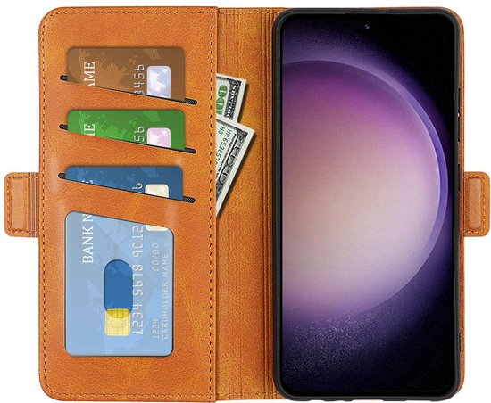 Coque Samsung Galaxy S23 FE - MobyDefend Luxe Wallet Book Case (fermeture latérale) - Marron clair - Étui de téléphone portable - Étui de téléphone adapté pour Samsung Galaxy S23 FE