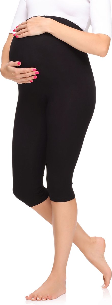 Merry Style Dames Leggings - Zwangerschapskleding - Capri - Viscose - MS-MS10-298-LE - Zwart - XL