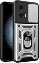 MobyDefend Hoesje - Geschikt voor Motorola Edge 50 Fusion - Pantsercase Met Draaibare Ring - Zilvergrijs