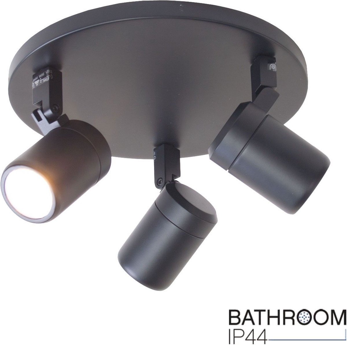 Plafondspot | 25 cm | Rain spots IP44 | 3 lichts | GU10 | zwart | glas en metaal | moderne