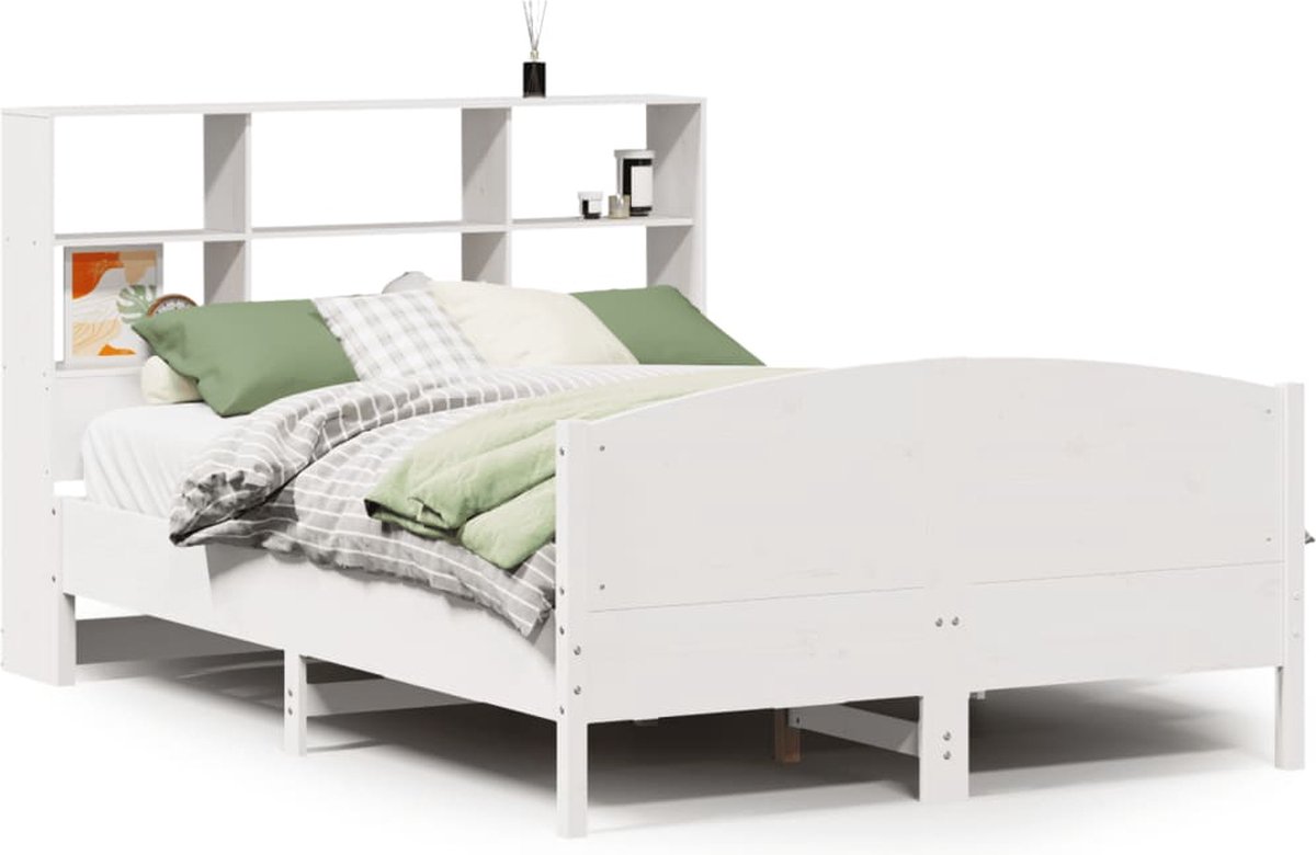 vidaXL - Bed - met - boekenkast - zonder - matras - grenenhout - wit - 140x200 - cm