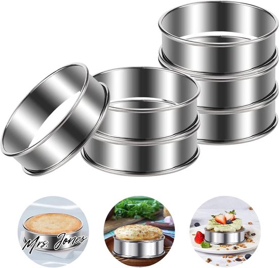 PINGEUI 12 stuks 8 cm dessertringen rond, mini taartringvormen roestvrij staal serveerringen, tartaarvormen taartring kleine bakring voor mousse, taarten, desserts
