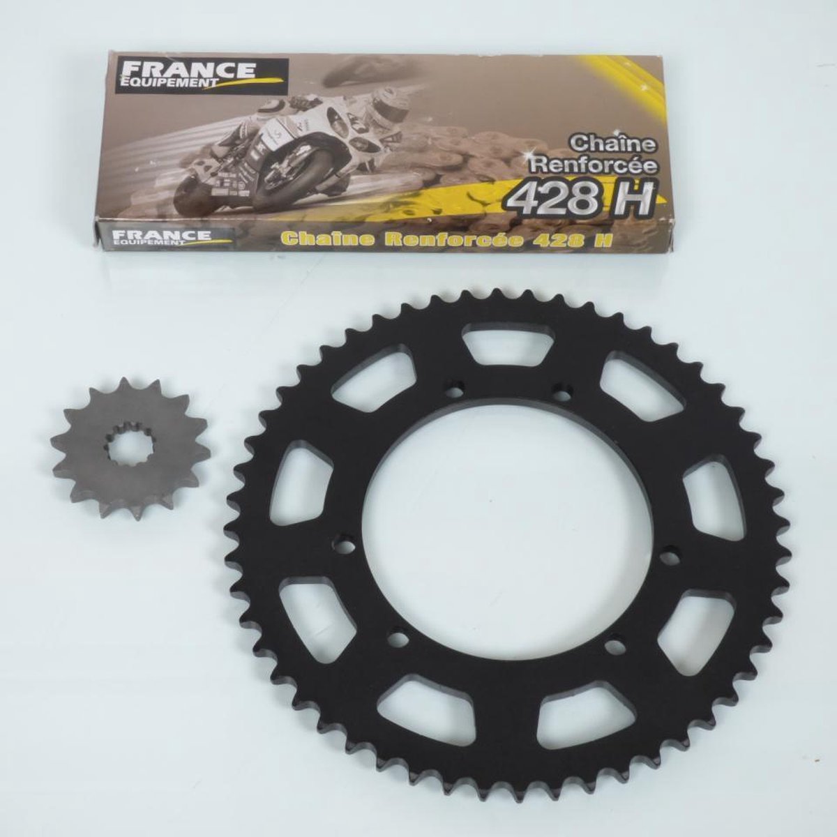 kit chaîne france uitrusting voor moto sherco 50 enduro 2008 à 2015 14x52 pas 428 nieuw