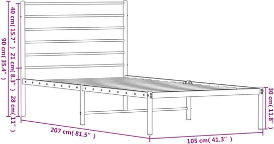 Cadre de lit avec tête de lit en métal blanc The Living Store 100x200 cm - Cadre de lit robuste - Cadre de lit en métal - Cadre de lit Wit - Lit simple - Cadre à sommier tapissier