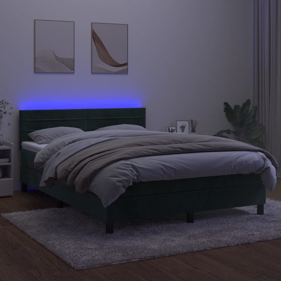 vidaXL Boxspring - Fluweel - LED - 140x190 cm - Groen Boxspring - Led ...
