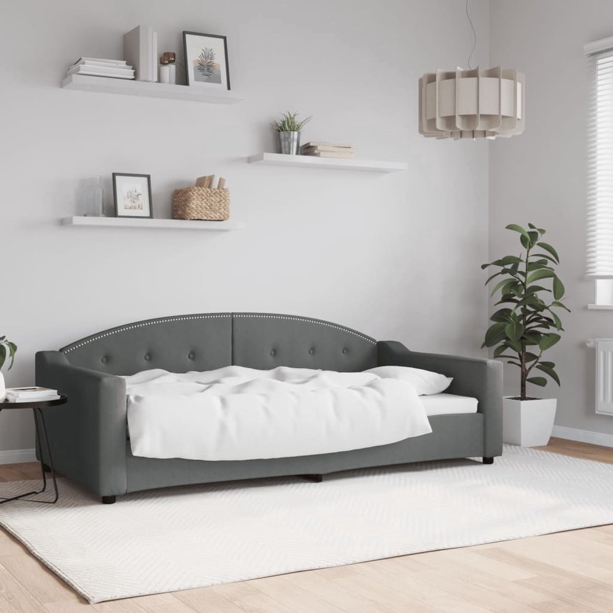 The Living Store Slaapbank Serene - Dagbed 2-in-1 - Comfortabele stof - Stevig frame - Modern design - Donkergrijs