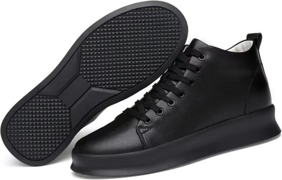 Onzichtbare hoogtevergrotende schoenen, heren 3,15 taller / 8 cm lederen liftschoenen verborgen hak hijsen wandeltrainers,8cm black,40 EU