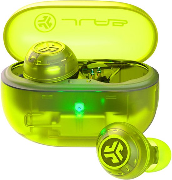 JLab Go POP ANC Draadloze Oordopjes - Noise Cancelling Oortjes - Bluetooth Multipoint - 24 uur Batterijduur - Met Microfoon - Draadloos - Geschikt voor Android en Apple - Clear Neon Green
