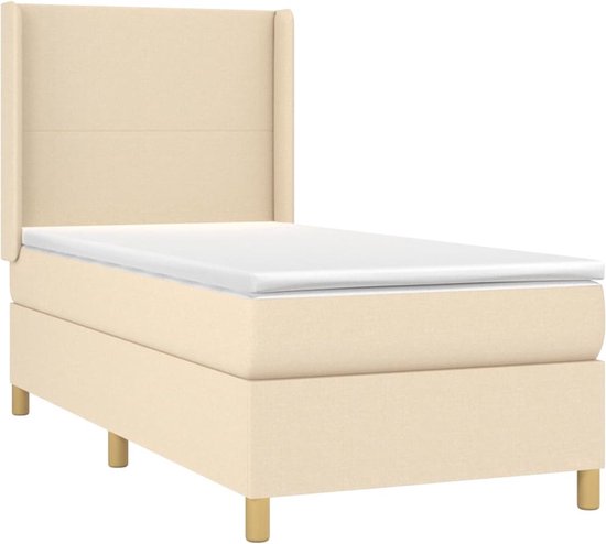 vidaXL Boxspring - Boxsprings - Bed - Slaapmeubel - Boxspring met matras stof crèmekleurig 90x190 cm