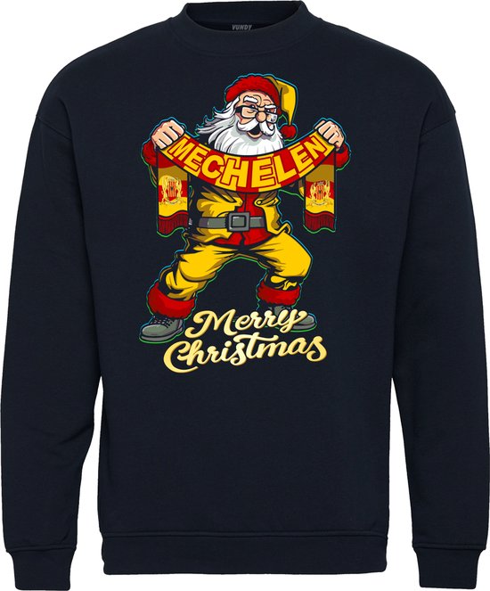 Pull de Noël Père Noël Malines | Ugly Christmas Pull Femme Homme | cadeau de Noël | Supporter du KV Malines | Marine | taille L.
