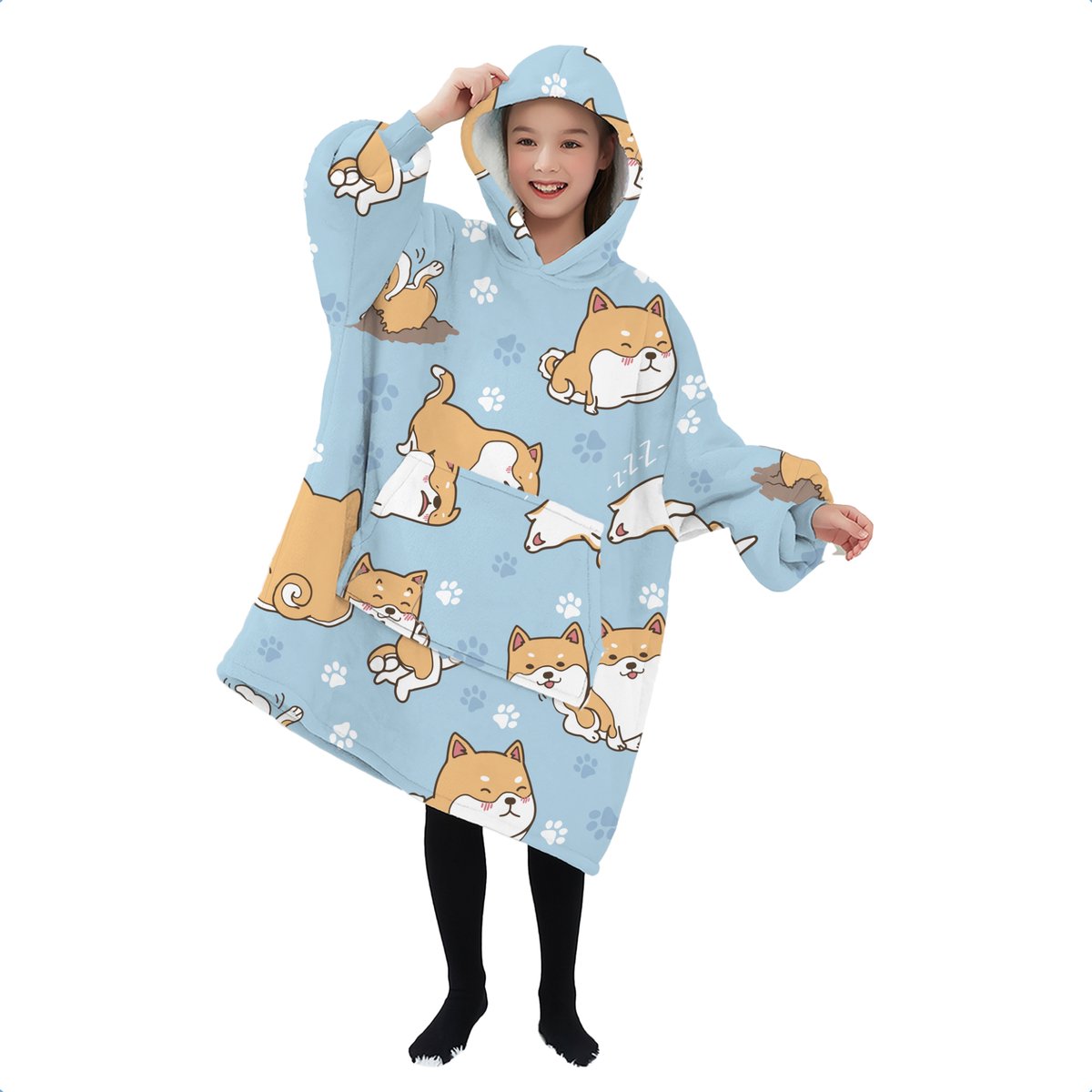 JAXY - Hoodie Deken Kinderen - Fleece Deken Met Mouwen - Snuggle Hoodie - Hoodie Kids - 1150 gram - Corgi