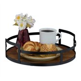 Rond dienblad - serveerblad met handgrepen - 1 stuk - hout met metalen rand - 8,5 x 30,5 cm