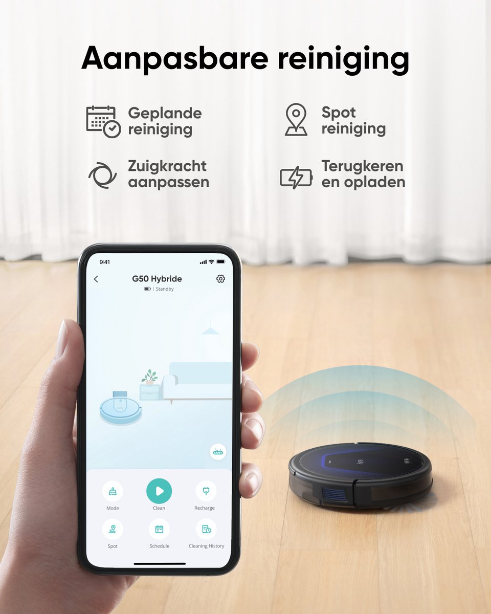 eufy G50 Hybride Robotstofzuiger met 4.000 Pa Sterke Zuigkracht, Dynamische Navigatie, Proontwarrende Kam, Rolborstel, Dweilpad voor Lichte Oppervlakte Reiniging, Ideaal voor Huisdierhaar, Harde Vloeren, Tapijt — afbeelding 6