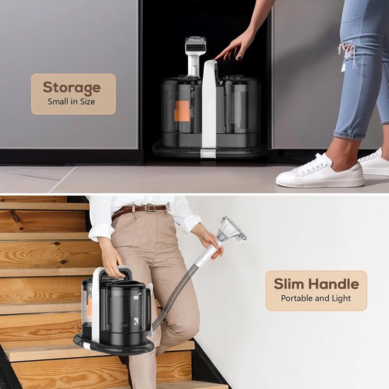 Carpet cleaner 4-in-1 with heating function and self-cleaning - Deep cleaner for sofa, car, floor and carpet - Removes stubborn stains - Including e-book 4 verwisselbare borstels - product feature