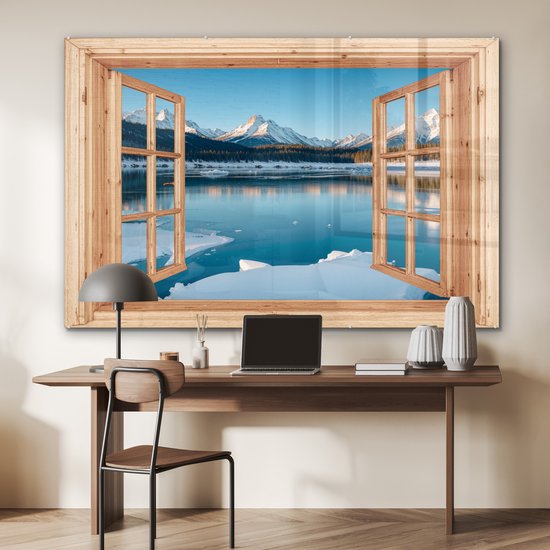 MuchoWow® Peinture sur verre 180x120 cm - Peinture sur verre acrylique - Vue - Paysage - Hiver - Lac - Montagnes - Vue - Photo sur verre - Décoration murale salon - Décoration murale chambre - Peintures
