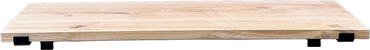 GoudmetHout® Wandplank Industrieel - 60 x 35 cm Muurplank - Eiken Hout - Decoratie Wandrek & Boekenrek - Hangplank Keuken - Wall Shelf + 2 Mat Zwarte Plankdragers van Staal