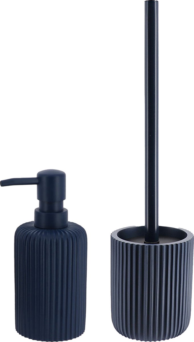 Tendance Badkamer accessoires set 2-delig - Polyresin - blauw - geribbeld - luxe set