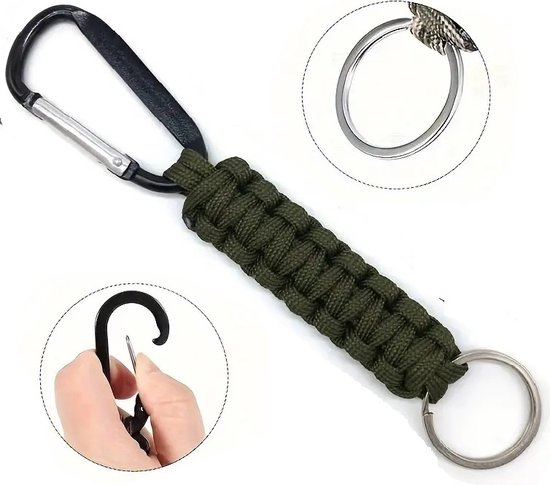 Foto: Paracord survival sleutelhanger met karabijnhaak i emergency kit i extra sterk i groen