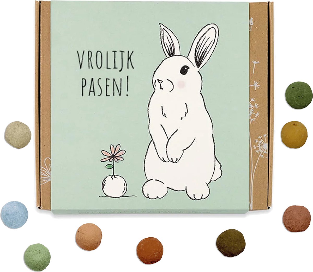 Blossombs Bloembommetjes Giftbox Medium - 9 Zaadbommetjes - Vrolijk Pasen, Konijn