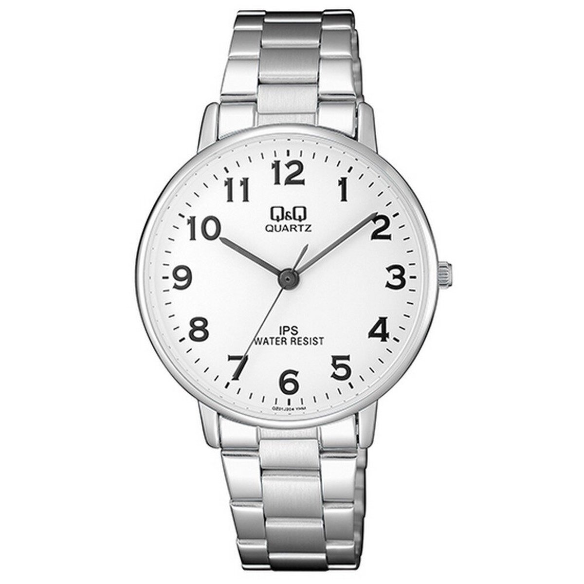 QQ Z00J204Y - Horloge - Polshorloge - Analoog - Mannen - Heren - Stalen band - Rond - Metaal - Cijfers - Zilverkleurig - Wit