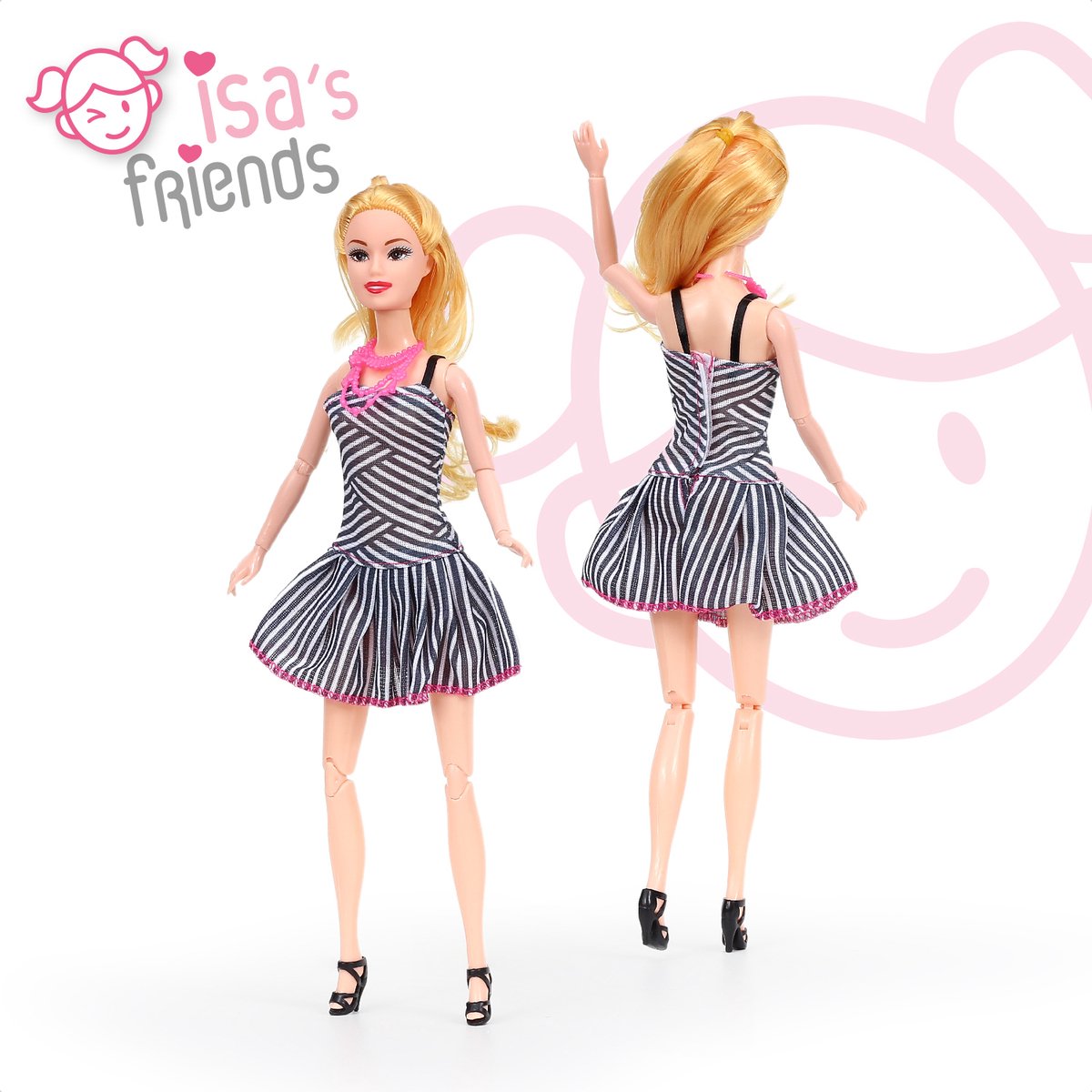 Poppenkleertjes Isa's friends - 3 Outfits voor poppen - Geschikt voor o.a Barbie - Setje 'Femke' — afbeelding 3