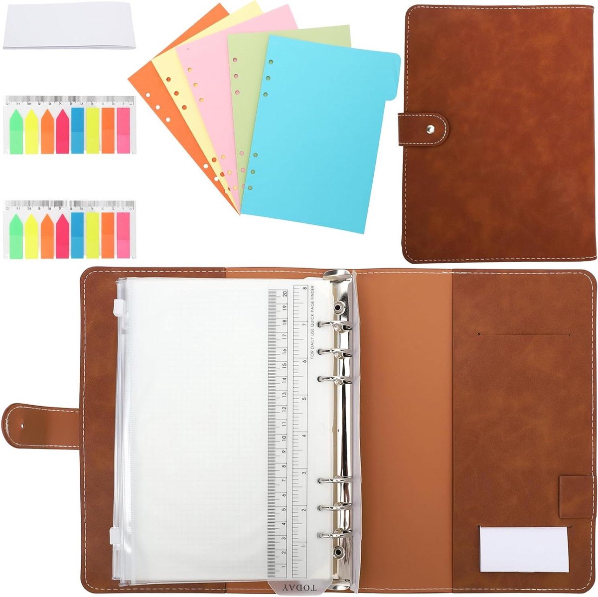 Leren notitieboek A5 PU-leer navulbaar - ringband ordner portfolio - school kantoor familie
