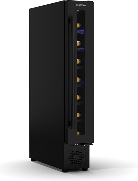 Klarstein Vinovilla 7 Uno Weinkühlschrank Einbau 7 Flaschen, 1 Zone, 5 18 °C, LED Beleuchtung, Leiser Betrieb, Mattschwarz, Schmaler Weinkühlschrank – geschikt voor thuisfitness en sportschoolgebruik, duurzame constructie, eenvoudig te monteren, idea