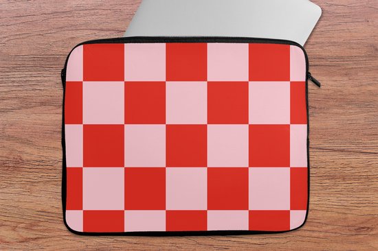 Housse pour ordinateur portable 15,6 pouces - Motif damier - Rouge - Rose - Blocs - Housse pour ordinateur portable - Dimensions intérieures 37x26 cm - Dos noir