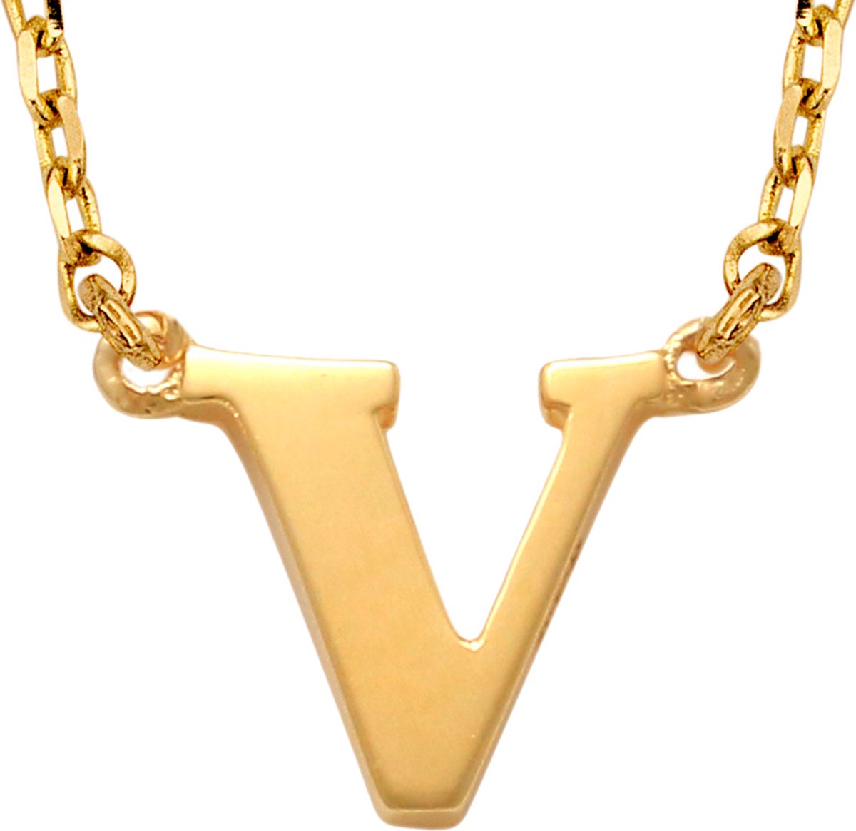 New Bling 9NBG-900V Gouden Ketting met Letter V - 6mm - Ankerschakel - 38+2,5+2,5cm - Initiaal sieraad - 14 Karaat - Goud