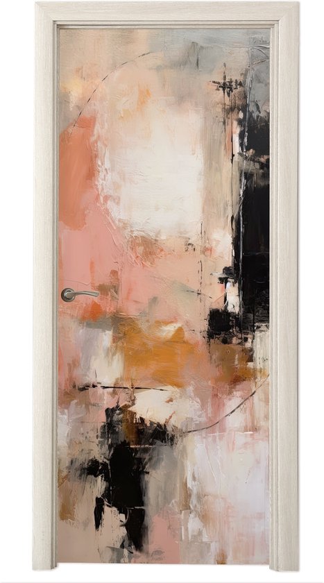 Deurposter 75x205 cm - Deursticker Kunst - Abstract - Beige - Verf - Meubelfolie zelfklevend - Deurfolie woonkamer - Interieurfolie fotobehang - Deur plakfolie - Deurstickers - Deurbehang sticker - Kamer decoratie