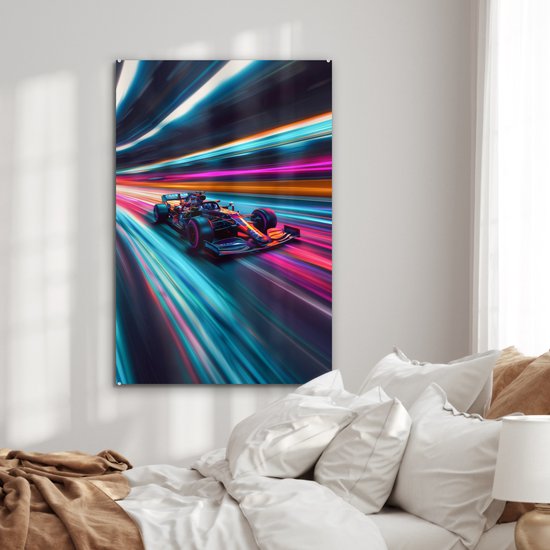 MuchoWow® Peinture sur verre 80x120 cm - Peinture sur verre acrylique - Formule 1 - Voiture - Course - Garçons - Coloré - Photo sur verre - Décoration murale salon - Décoration murale chambre - Peintures