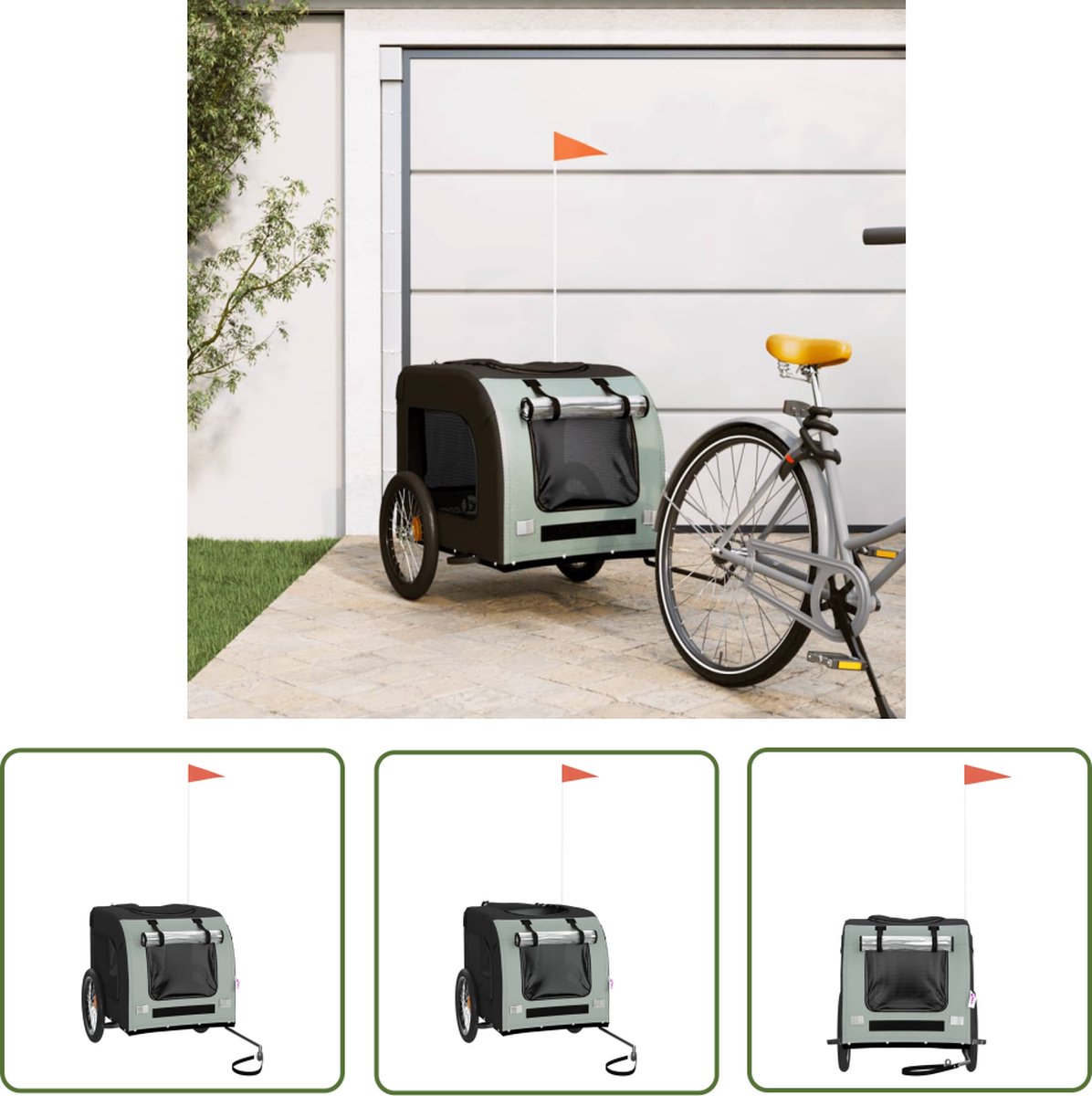 Bol.com vidaXL Hondenfiets - Hondentrailer - Hondenfietstrailer oxfordstof en ijzer grijs en zwart - Fietskar - Hondenvoertuig -... aanbieding