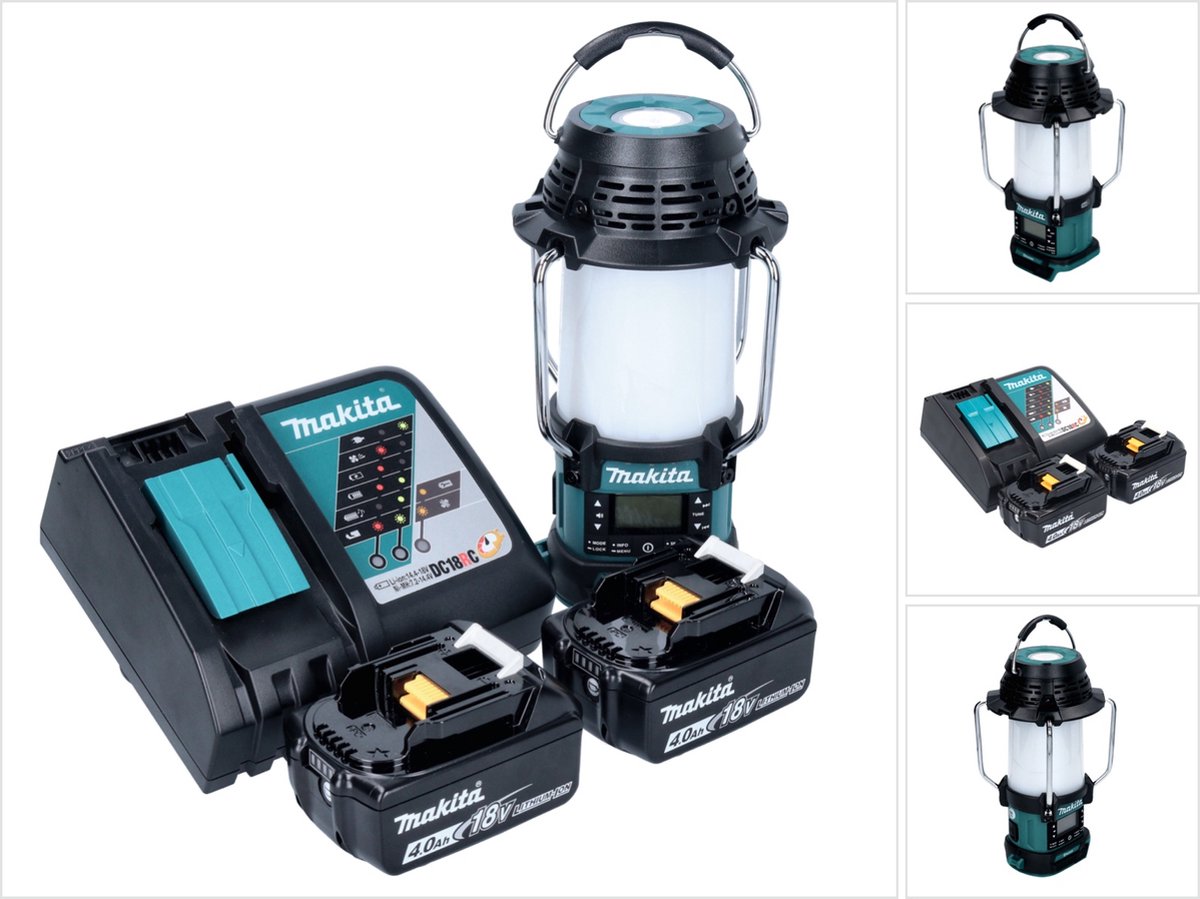 Makita DMR 056 RM draadloze radio 18 V FM DAB+ met lantaarn 360° zaklamp IP65 + 2x oplaadbare accu 4.0 Ah + lader