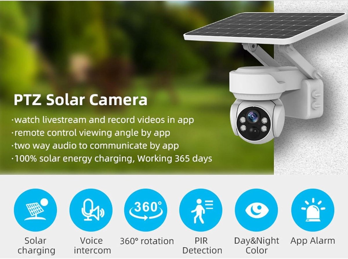 Ringcamera voor Buiten Draadloos met 2MP - WIFI Ringcamera voor Buiten Draadloos op Zonne-energie - Huisbeveiligingscamera's met Nachtzicht 360° Zicht .