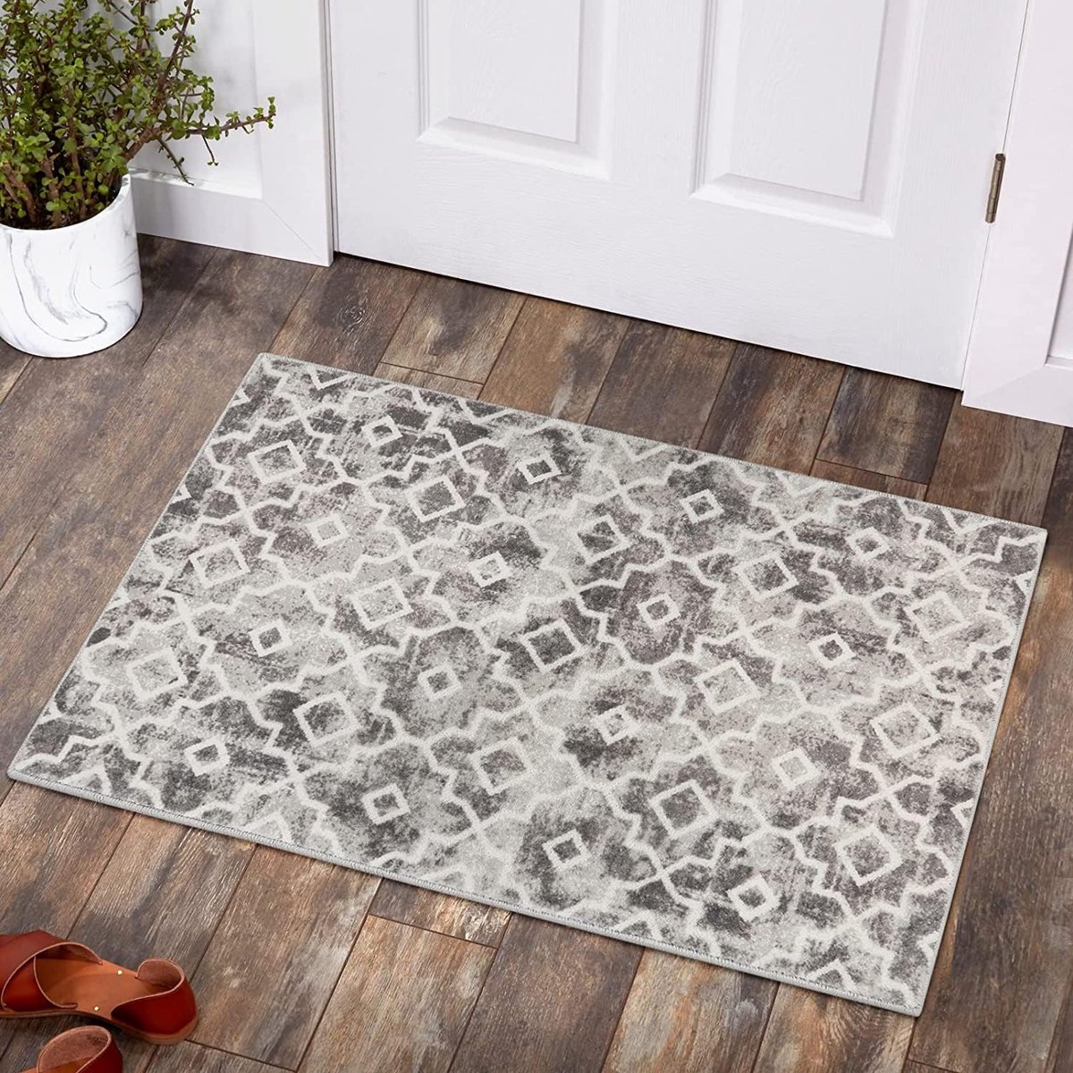 La'Moussawi ® Stijlvolle Marokkaans Geïnspireerde Grijze Geometrische Vloermat voor Diverse Ruimtes 60x90cm