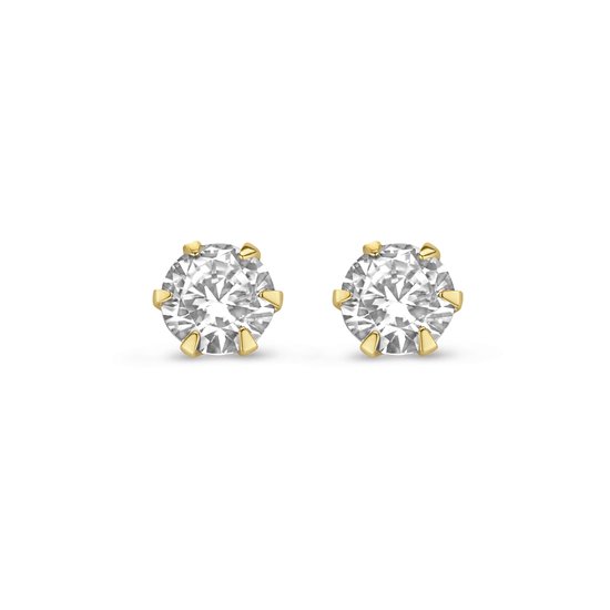Clips d'oreilles en or New Bling 9NBG-0200 - Femme - Zircone - 6 mm - solitaire - 6 pattes Chaton - 14 carats - Or