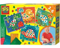 SES Creative – Ik Leer Dino’s Mozaïeken – 4 Grote Dino Kaarten – Metallic Mozaïekstickers – Montessori Knutselset – Vanaf 3 jaar