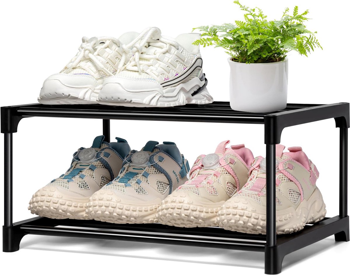 La'Moussawi ® Slim en Ruimtebesparend Schoenenrek met Twee Niveaus voor Vier Paar Schoenen