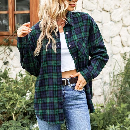 Geruite Damesblouse Lang Geruit Overhemd Dames Geruite Damesblouse