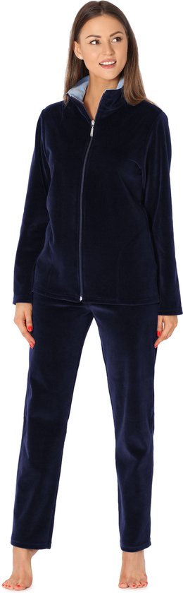 Merry Style – Dames Huispak – Vrijetijdspak – Velours – MS-MG-SUIT5-n – Marineblauw/Blauw – XXXXXXL