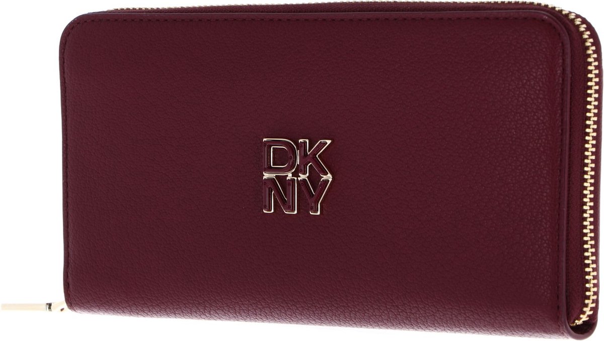 DKNY Leren Portemonnee Milan Tie Zip Around Wallet Burgundy Wijnrood