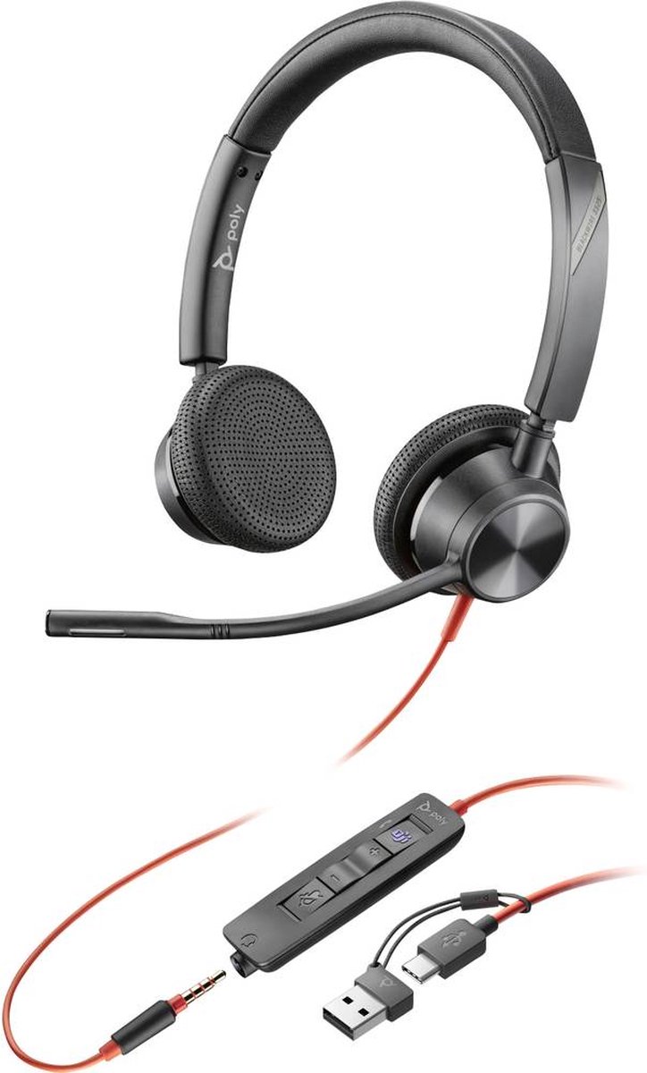 POLY Blackwire 3325 Stereo Microsoft Teams Certified USB-C Headset + 3,5 mm plug + USB-C/A adapter
