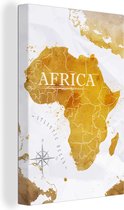 Canvas Wereldkaart - 40x60 - Wanddecoratie Wereldkaart - Afrika - Goud